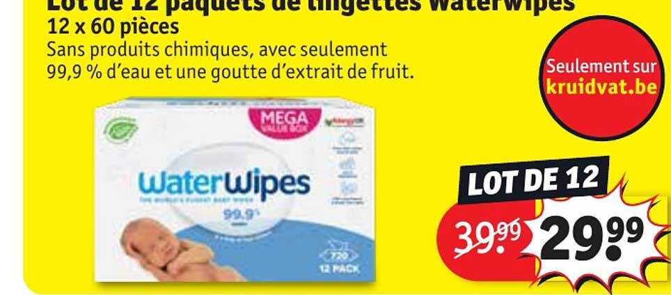 lot de 12 paquets de lingettes waterwipes