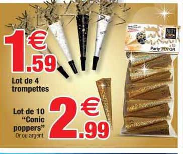 lot de 4 trompettes, lot de 10 "conic poppers"