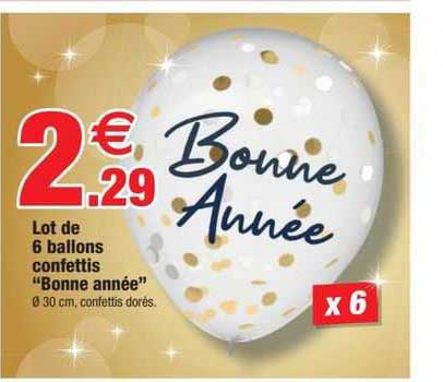 lot de 6 ballons confettis "bonne année"
