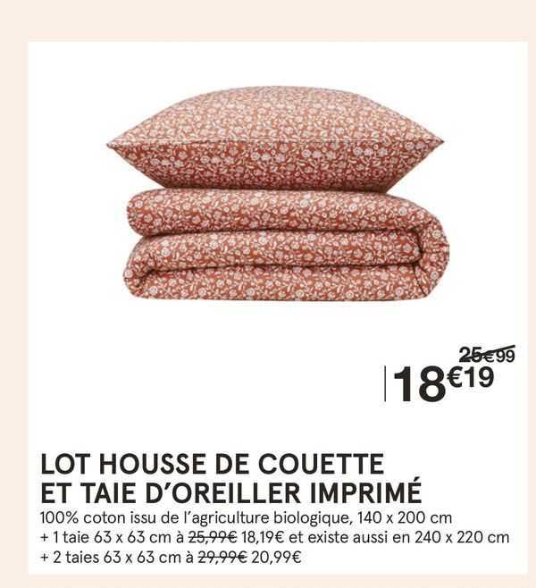 lot housse de couette et taie d'oreiller imprimé