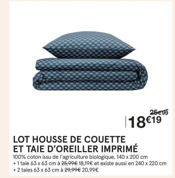 lot housse de couette et taie d'oreiller imprimé