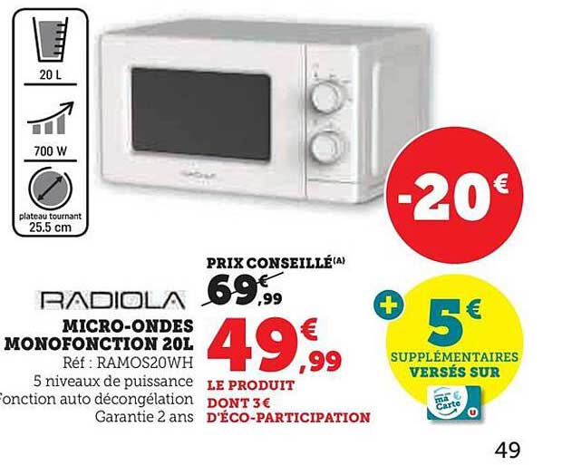 micro-ondes monofonction 20 l radiola