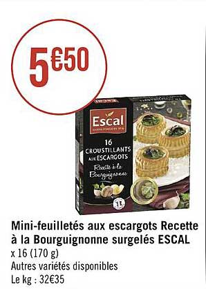 mini-feuilletés aux escargots recette à la bourguignonne surgelés escal