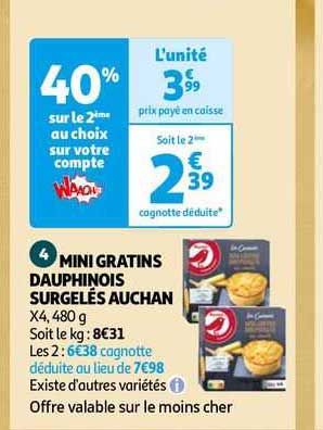 mini gratins dauphinois surgelés auchan