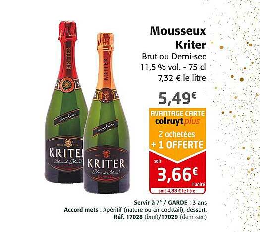 mousseux kriter brut ou demi-sec