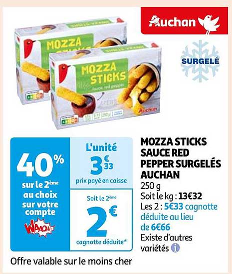 mozza sticks sauce red pepper surgelés auchan