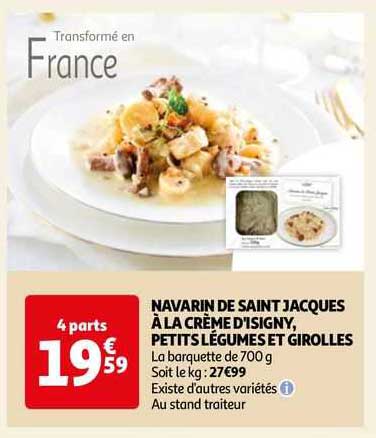 navarin de saint jacques à la crème d'isigny, petits légumes et girolles