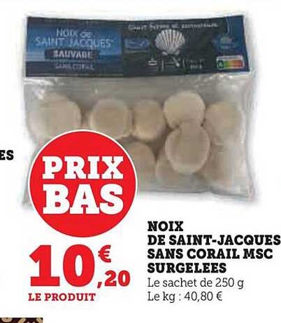 noix de saint-jacques sans corail msc surgelées