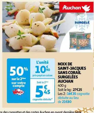 noix de saint-jacques sans corail surgelées auchan