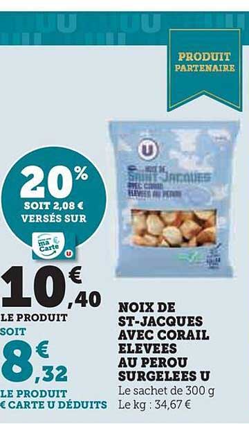 noix de st-jacques avec corail élevées au pérou surgelées u