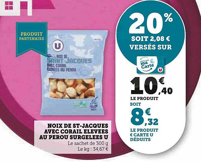 noix de st-jacques avec corail élevées au pérou surgelées u