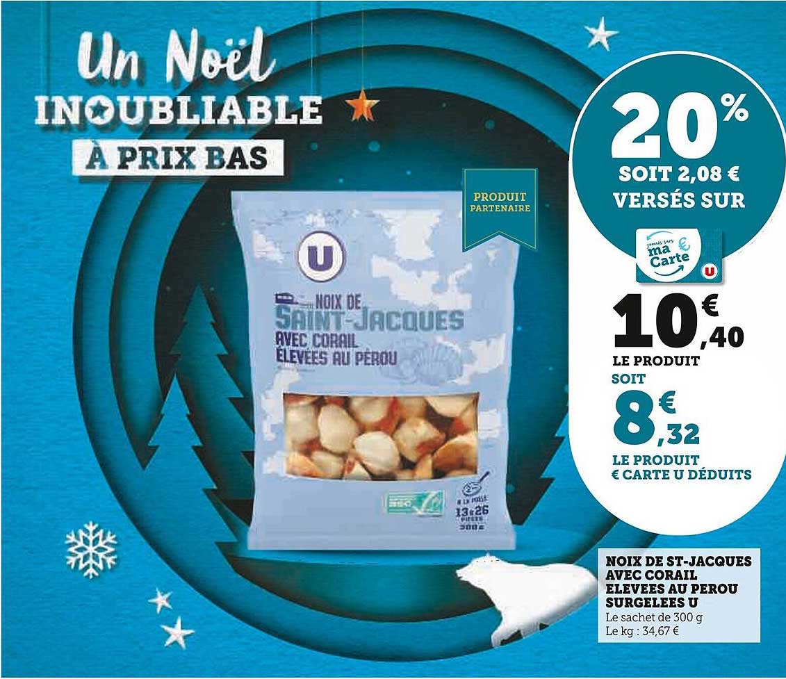 noix de st-jacques avec corail élevées au pérou surgelées u