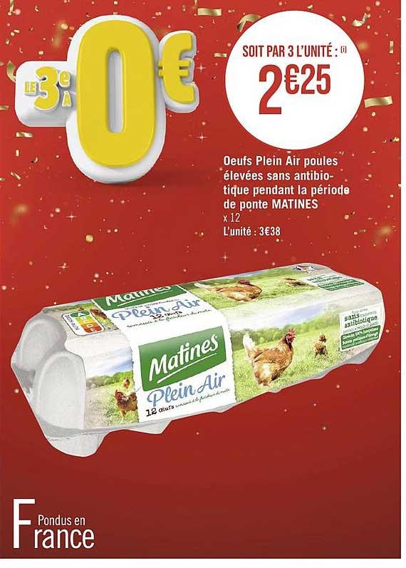 oeufs plein air poules élevées sans antibio-tique pendant la période de ponte matines