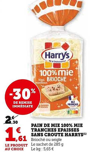 pain de mie 100% mie tranchés épaisses sans croûte harrys