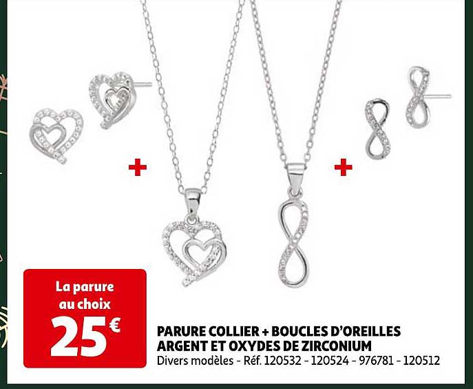parure collier + boucles d'oreilles argent et oxydes de zirconium