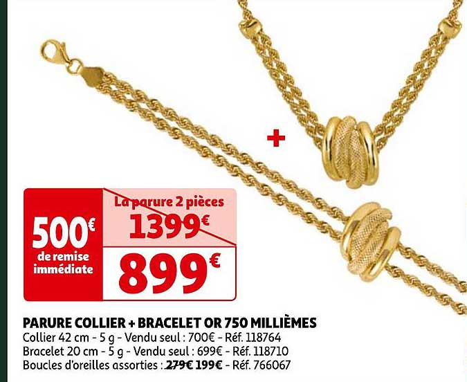 parure collier + bracelet or 750 millièmes
