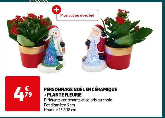 personnage noël en céramique + plante fleurie