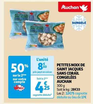 petites noix de saint jacques sans corail congelées auchan