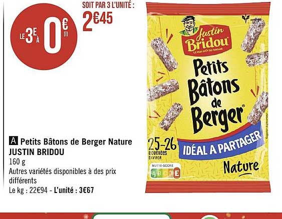 petits bâtons de berger nature justin bridou