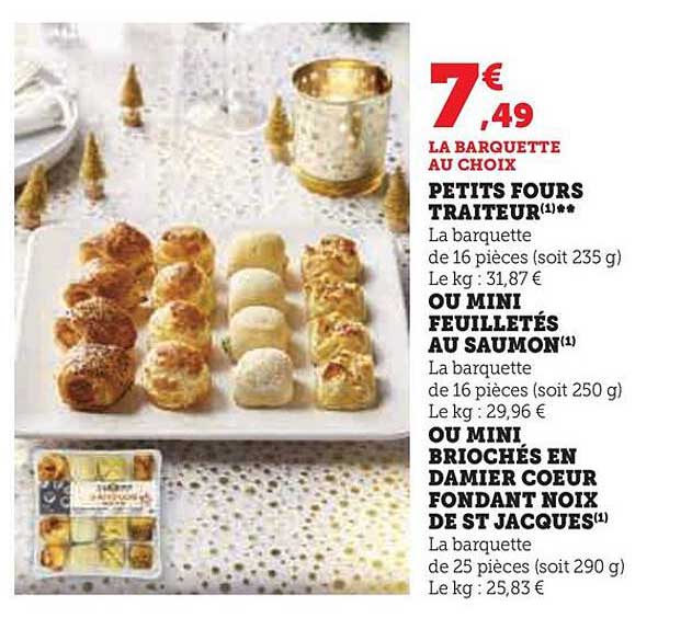 petits fours traiteur ou mini feuilletés au saumon ou mini briochés en damier cœur fondant noix de st jacques