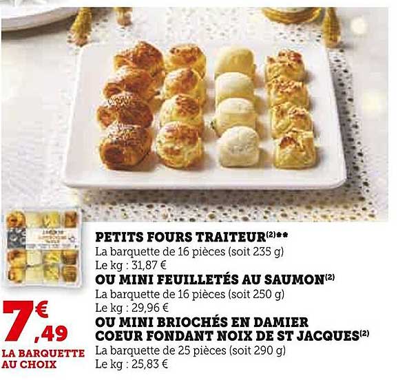 petits fours traiteur ou mini feuilletés au saumon ou mini briochés en damier cœur fondant noix de st jacques