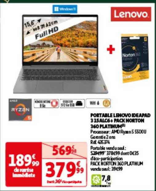 portable lenovo ideaPad 3 15alc6 + pack norton 360 platinum