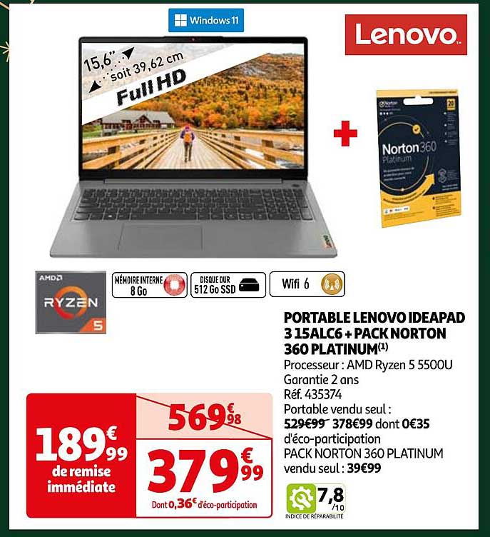 portable lenovo ideaPad 3 15alc6 + pack norton 360 platinum