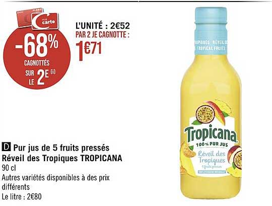 pur jus de 5 fruits pressés réveil des tropiques tropicana
