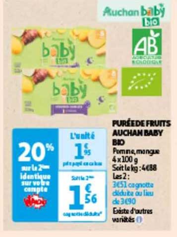 Purée De Fruits Auchan Baby Bio