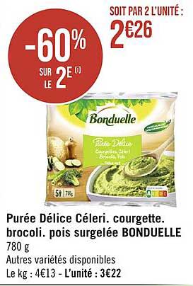 purée délice céleri, courgette, brocoli, pois surgelée bonduelle