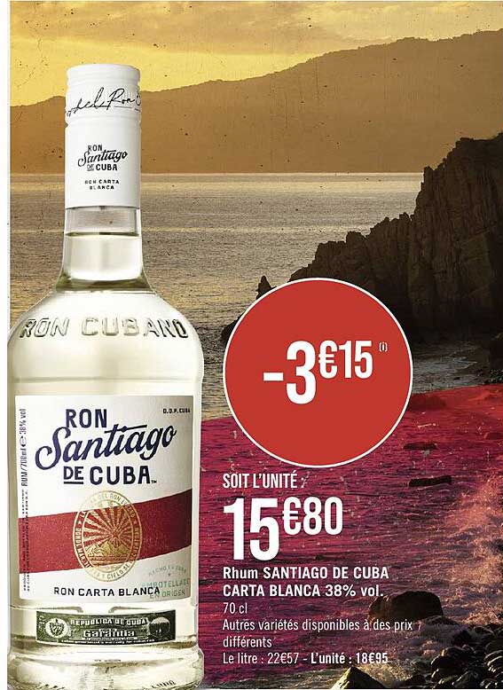 rhum santiago de cuba carta blanca 38% vol.