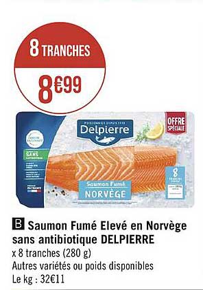 saumon fumé élevé en norvège sans antibiotique delpierre