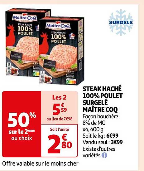 Steak Haché 100% Poulet Surgelé Maître Coq