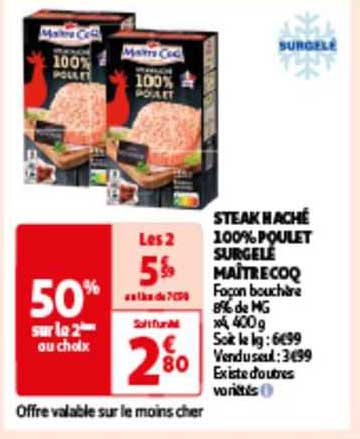 steak haché 100% poulet surgelé maître coq