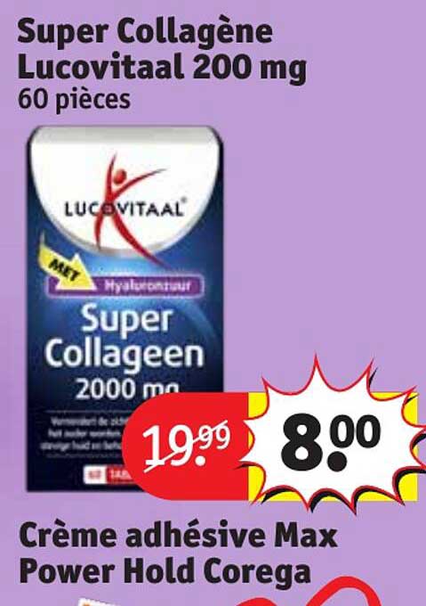 super collagène lucovitaal 200 mg, crème adhésive max power hold corega