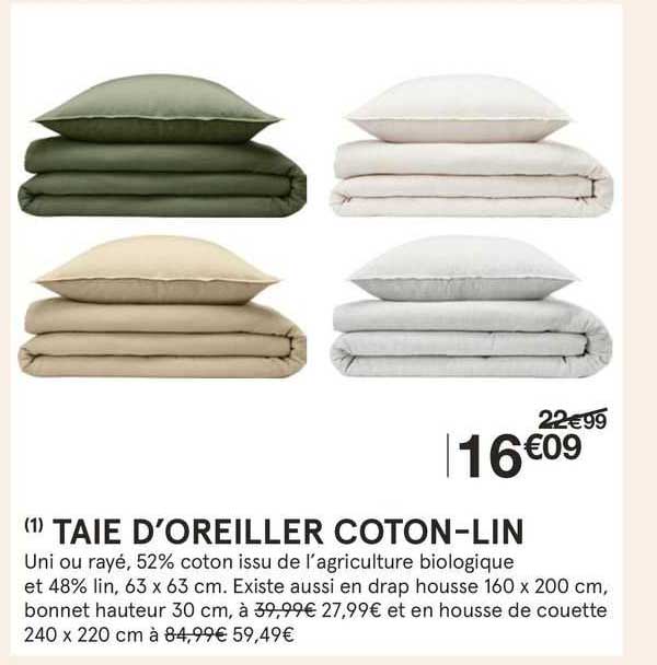 taie d'oreiller coton-lin