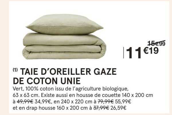 taie d'oreiller gaze de coton unie