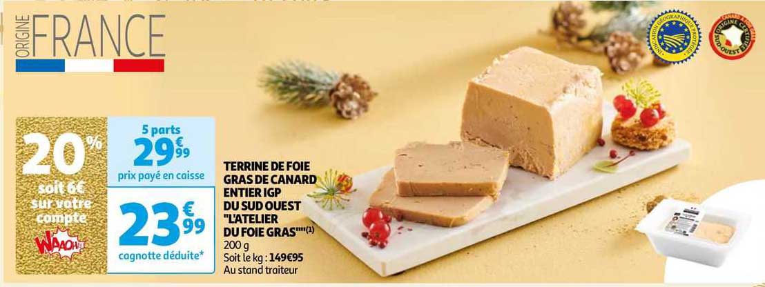 terrine de foie gras de canard entier igp du sud ouest "l'atelier du foie gras"