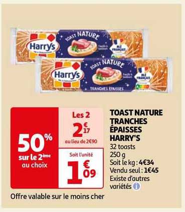 toast nature tranchés épaisses harry's