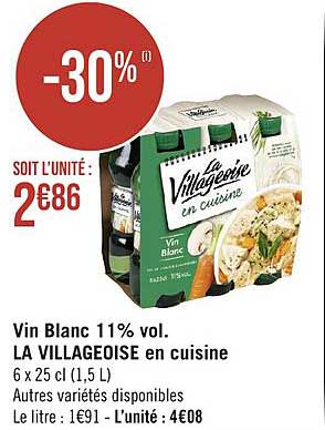 vin blanc 11% vol. la villageoise en cuisine