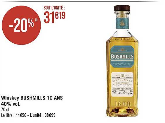 whiskey bushmills 10 ans 40% vol.