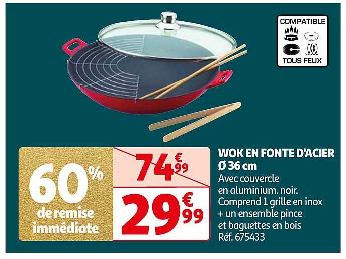 wok en fonte d'acier ø36 cm