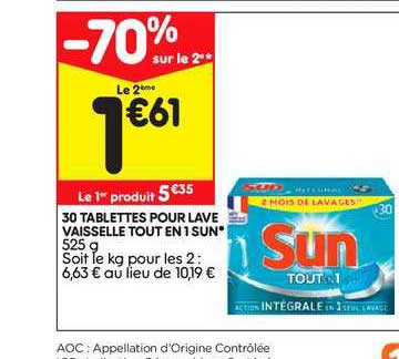 30 tablettes pour lave vaisselle tout en 1 sun