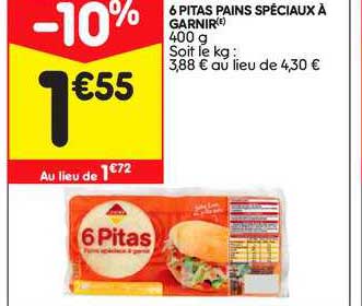 6 pitas pains spéciaux à garnir