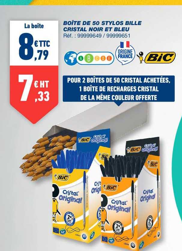 Boîte De 50 Stylos Bille Cristal Noir Et Bleu