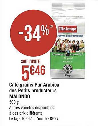 café grains pur arabica des petits producteurs malongo