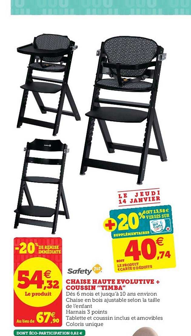 chaise haute évolutive + coussin "timba" safety 1st