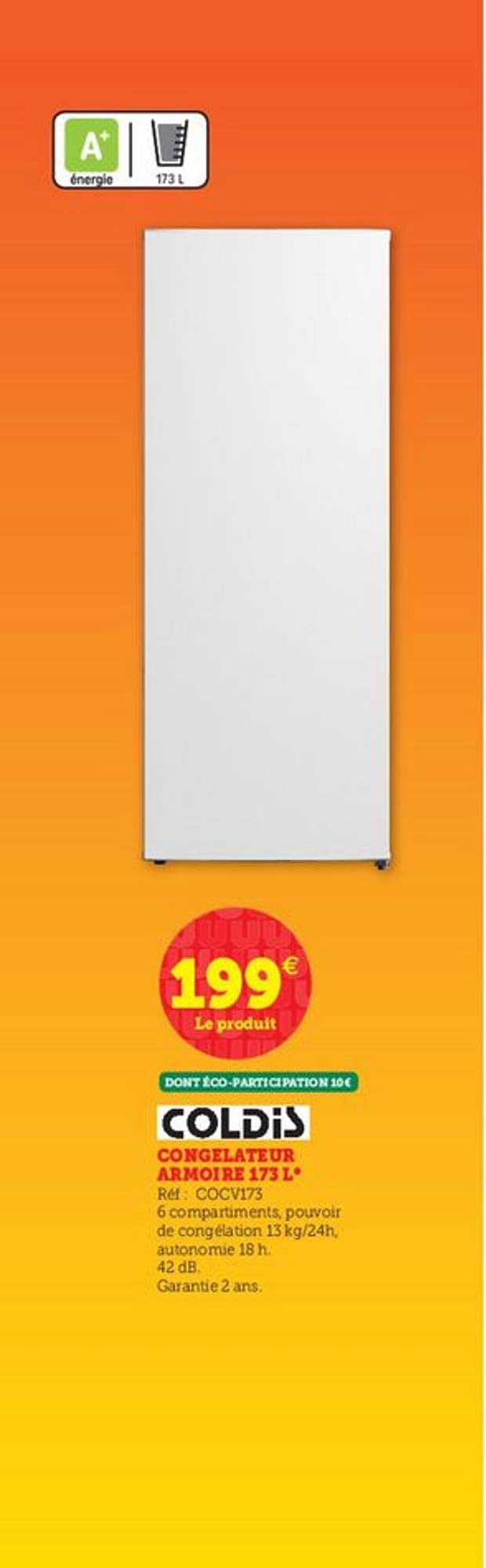 congélateur armoire 173 l coldis