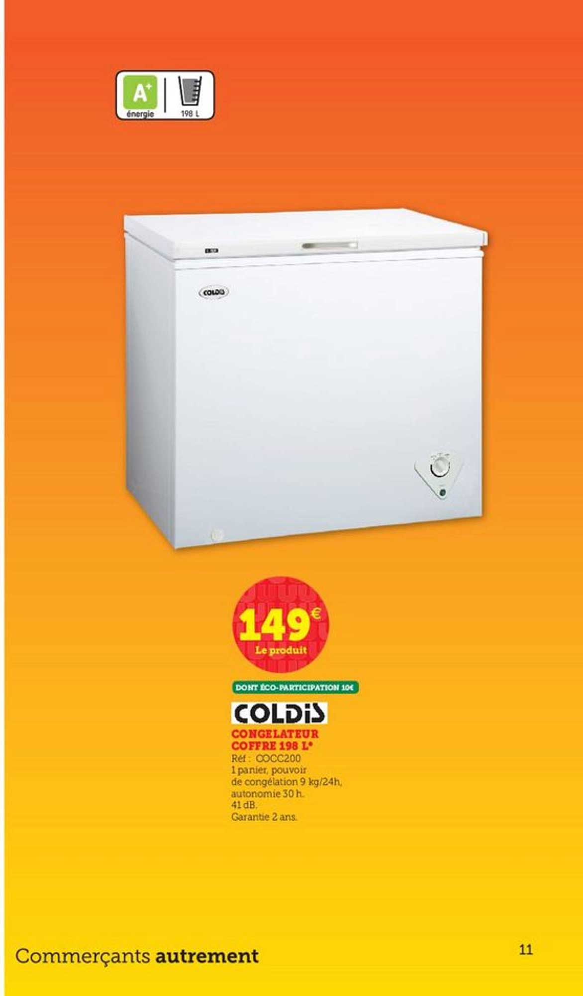 congélateur coffre 198 l coldis
