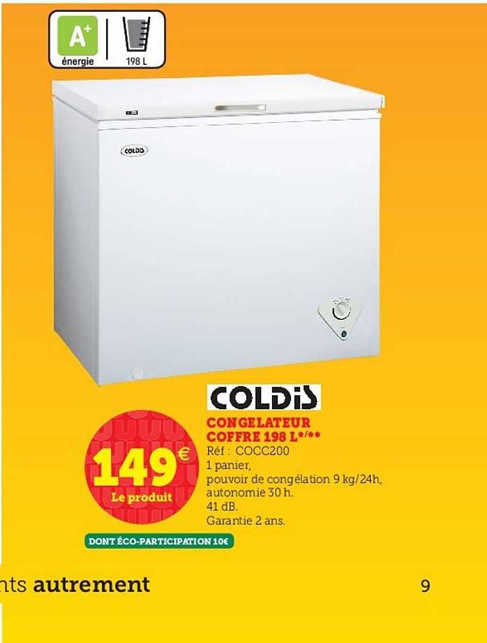 congélateur coffre 198 l coldis
